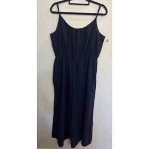 Haute Hippie Linen Sleeveless Wide Leg Romper Xl Blue Adjustable Boho Slit Sides